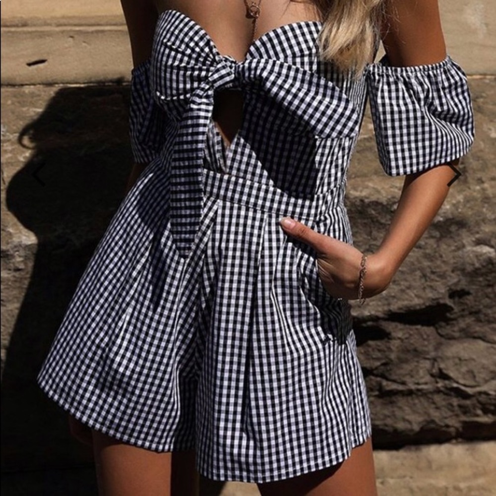 Gingham off the shoulder romper
